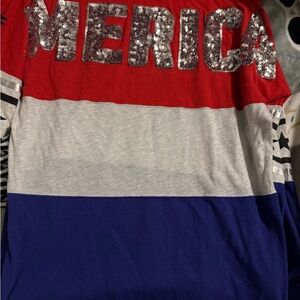 PINK Victoria's Secret Red, Gray, and Blue Sequin Long Sleeve Tee htf